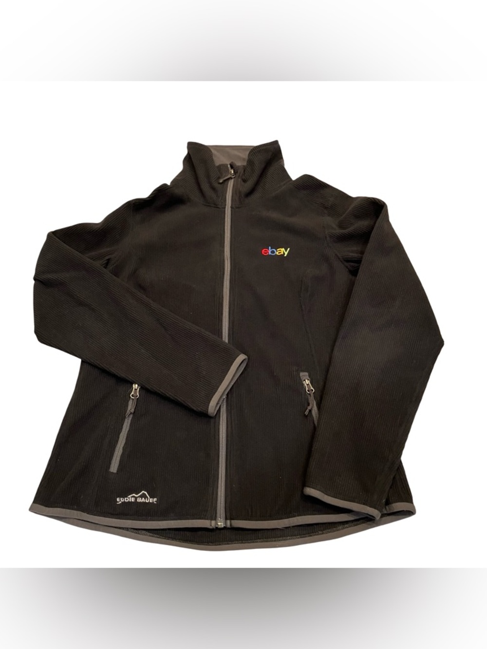 eBay Jacket Adult Medium Eddie Bower Full Zip Employee Ribbed Zip Pockets Black